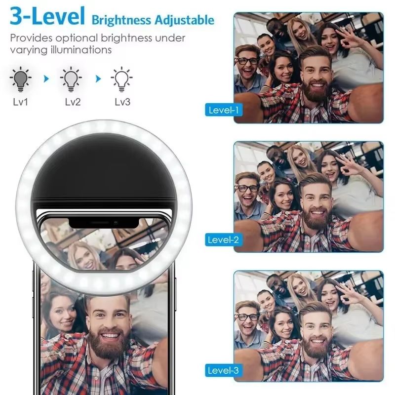 Rechargeable Selfie Ring Light Clip On Phone Camera Light for iPhone, Samsung, and Android