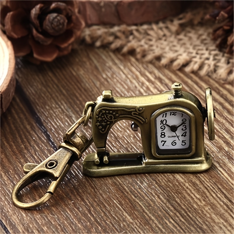 Vintage Pocket Watch Necklace Sewing Machine Keychain Watch Retro Pendant Timepiece