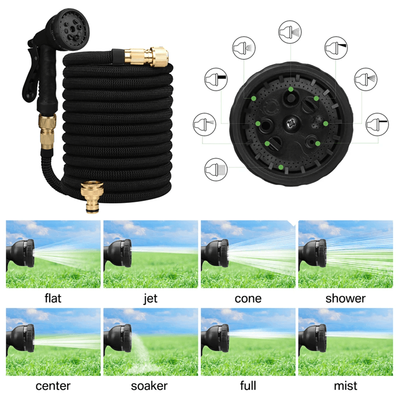 Expandable High Pressure Garden Water Hose with Double Metal Connectors and PVC Reel