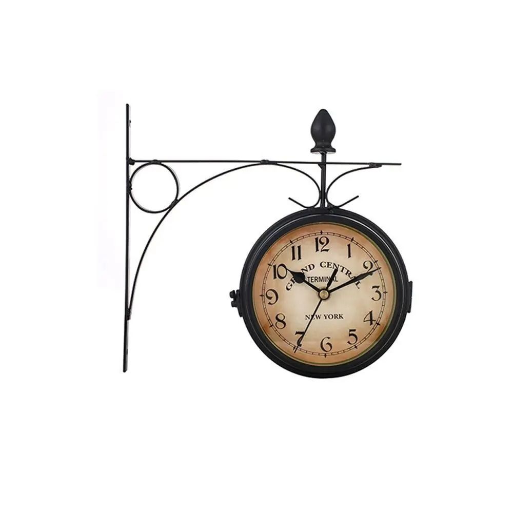 Vintage Double Sided Wall Clock Retro Metal Train Station Style