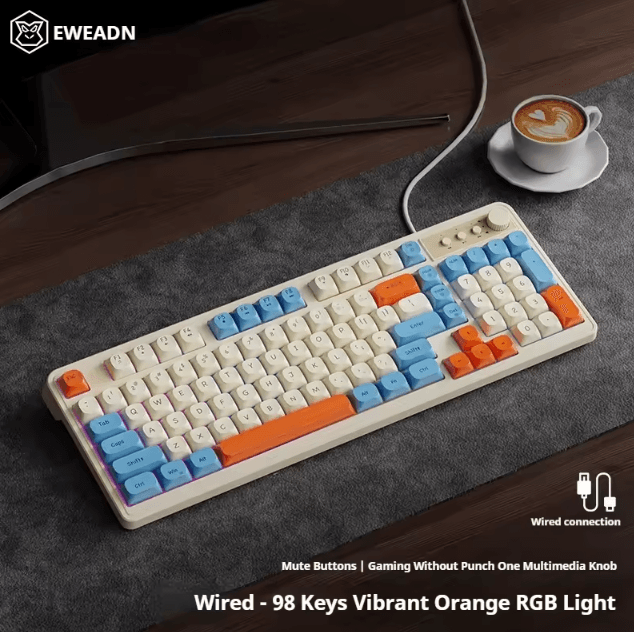 EWEADN G98 Gaming and Office Keyboard with Rainbow Backlit USB Wired Connection