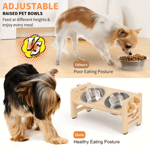 Elevated Adjustable Pet Feeder with Tilted Stainless Steel Bowls