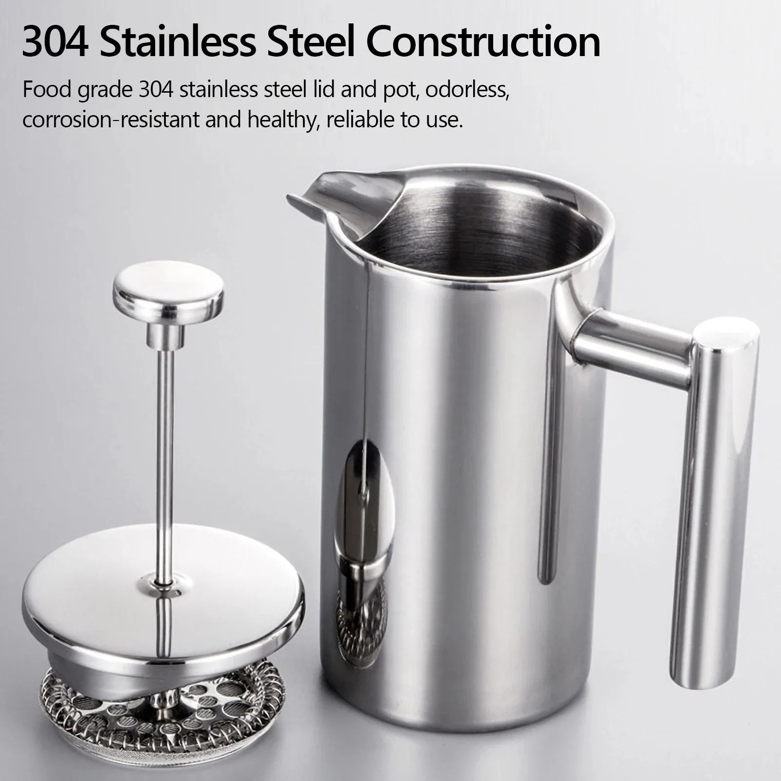 Stainless Steel Double Walled French Press Coffee Maker Pot