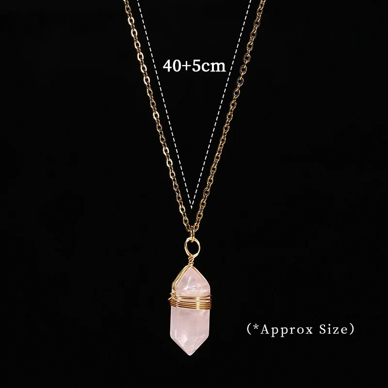 Natural Pink Quartz Amethyst Hexagon Column Pendant Necklace