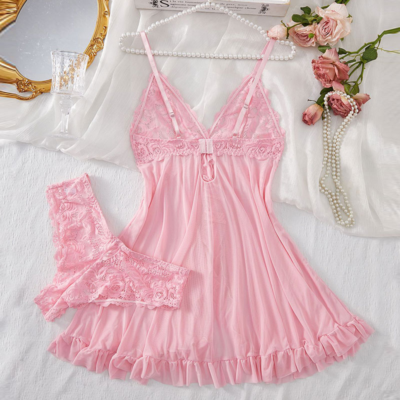 Women's Sexy Pyjamas Lingerie, Suspender Suit Summer Nightgown, Ultra-thin Lace Thong Sets Hot Sleepwear