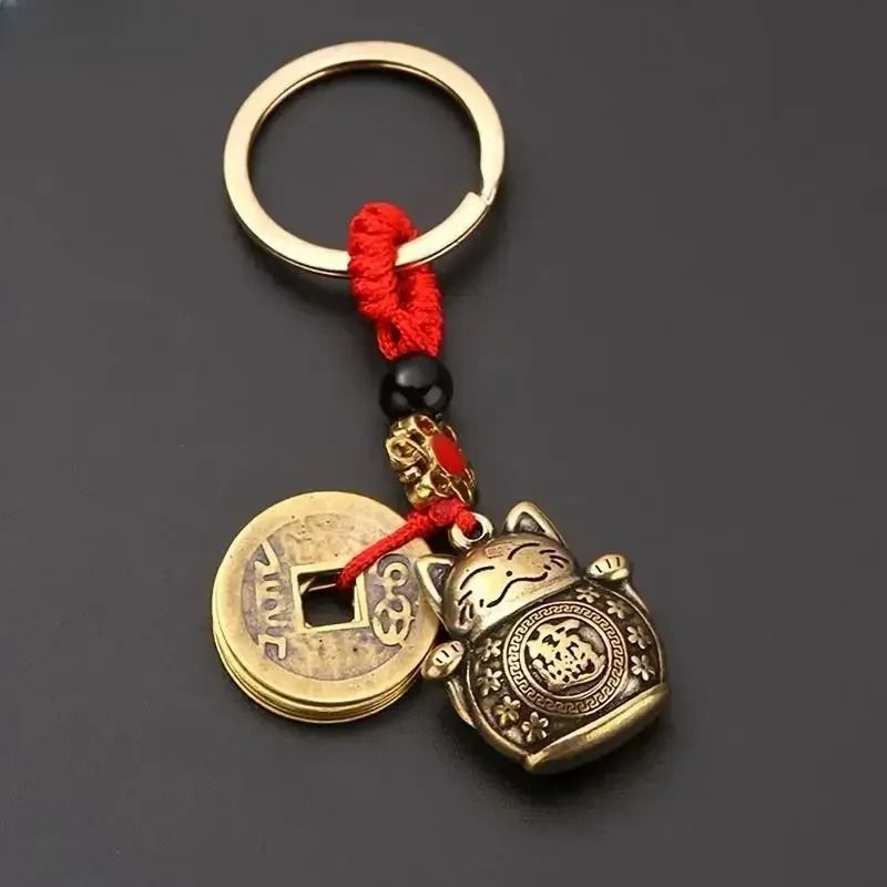 Vintage Lucky Cat Feng Shui Money Talisman Keychain
