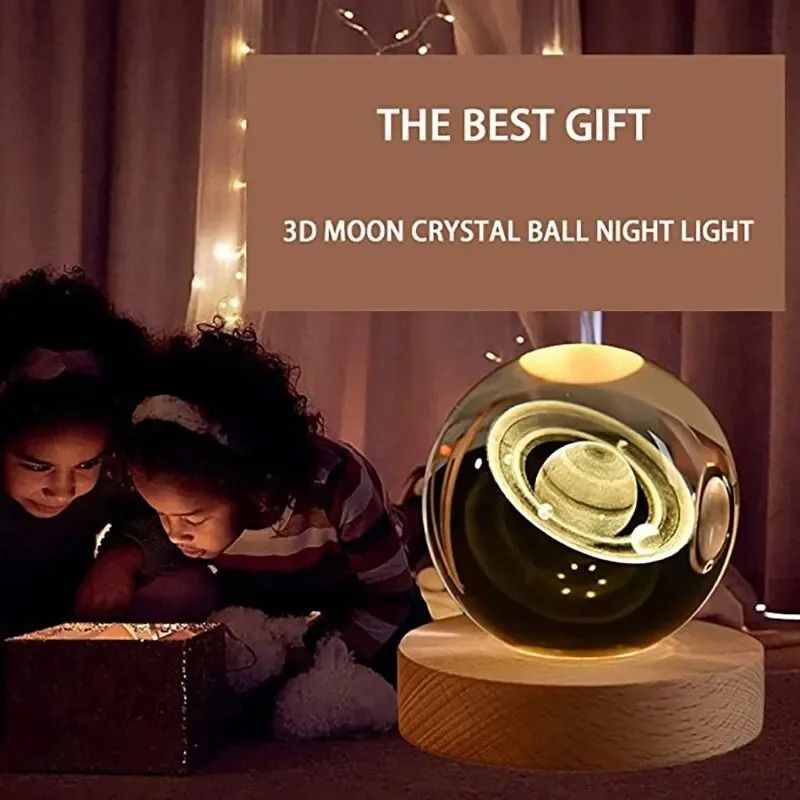 3D Crystal Planet Night Light Laser Engraved Solar System Globe