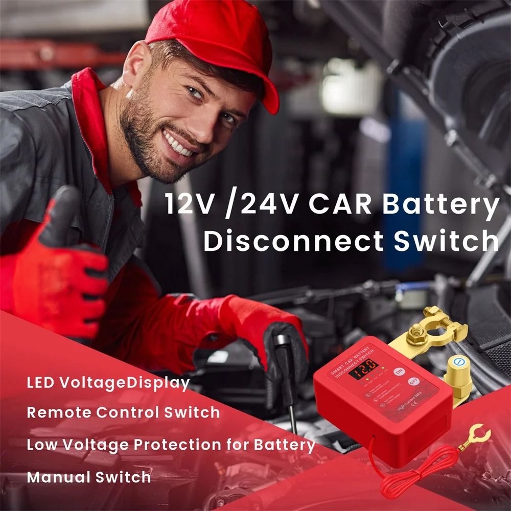 Heavy Duty Remote Battery Disconnect Switch with LED Voltage Display and Automatic Power Shut Off for Cars and Trucks