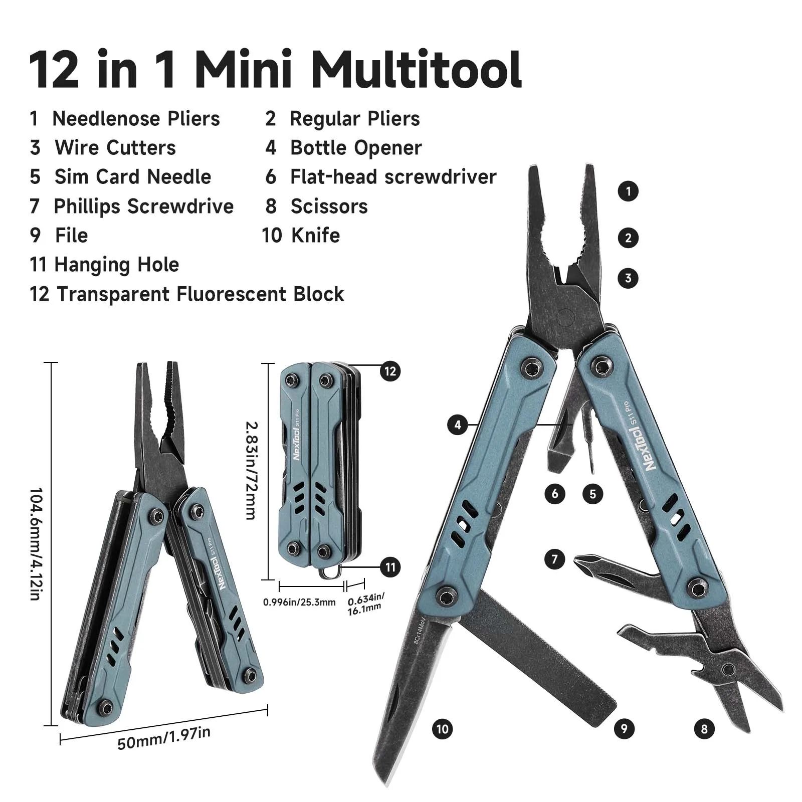 NexTool S11 Pro 12-In-1 Mini Sailor Pocket Multi-Tool with Pliers