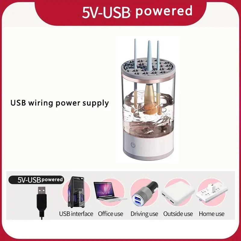 USB Plug Electric Makeup Brush Cleaner with Collars and Rubber Bowl