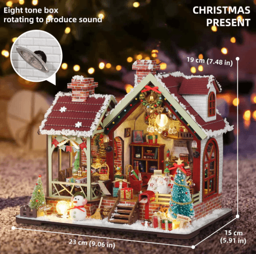 Christmas Night Warm House Miniature Dollhouse DIY Kit with Music Box
