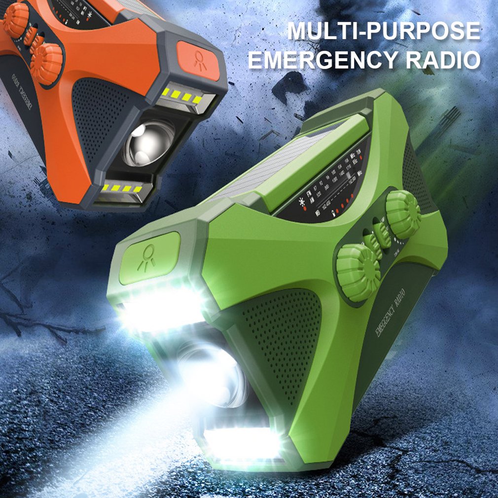 Multifunctional Emergency Weather Radio Hand Crank, Solar Charging, LED Flashlight & USB Power for Outdoor Survival