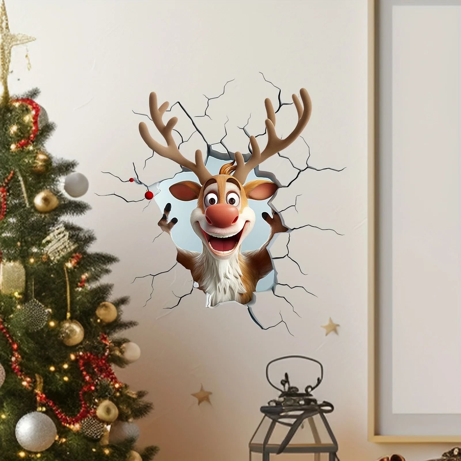3D Moose Breakthrough Christmas Wall Sticker