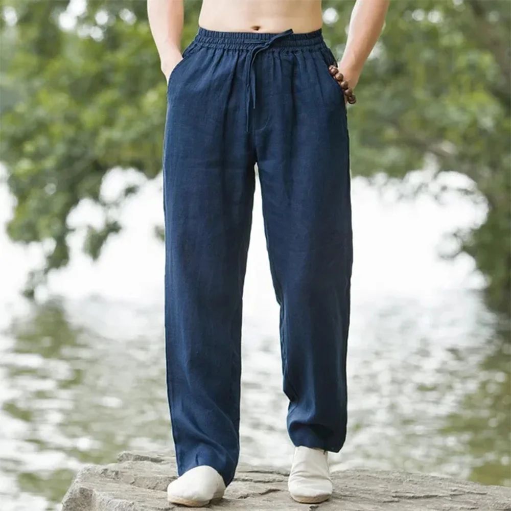 Men's Cotton Linen Beach Jogger Pants – Casual Loose Summer Streetwear Vacation Trousers