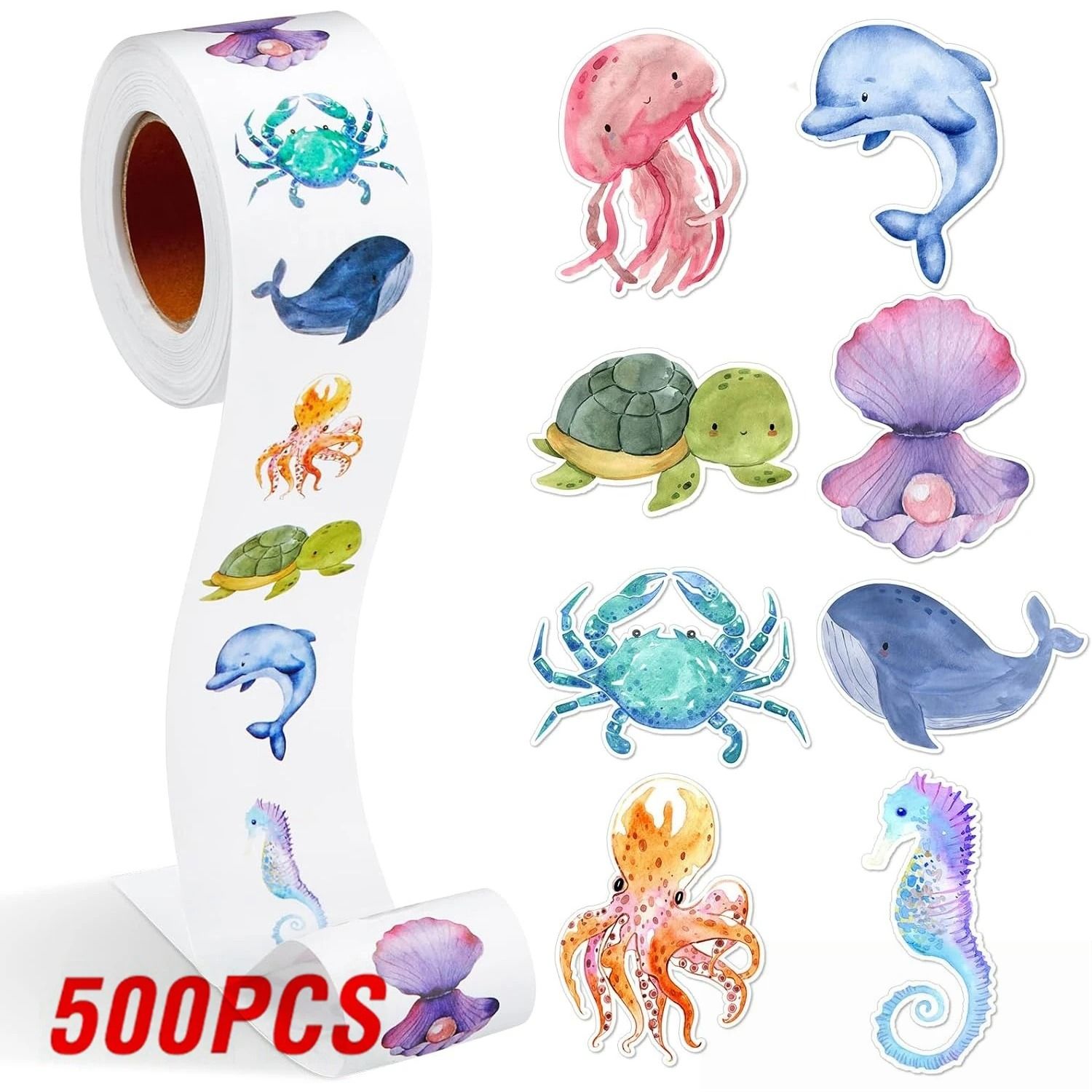 Cartoon Marine Animal Park Dolphin Stickers Kids Teacher Reward Encourage Sealing Label