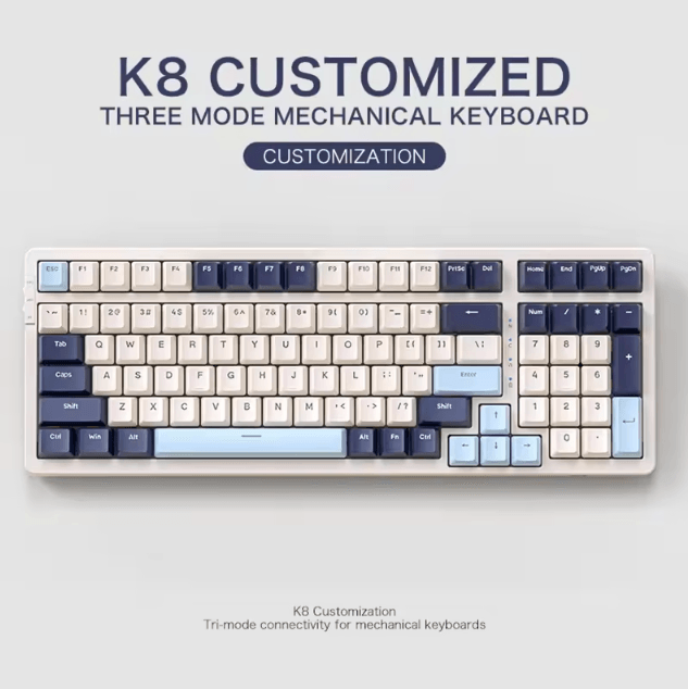 K8 Wireless Mechanical Keyboard with Tri Mode Connection Full Key Hot Swap and Lighting Effects