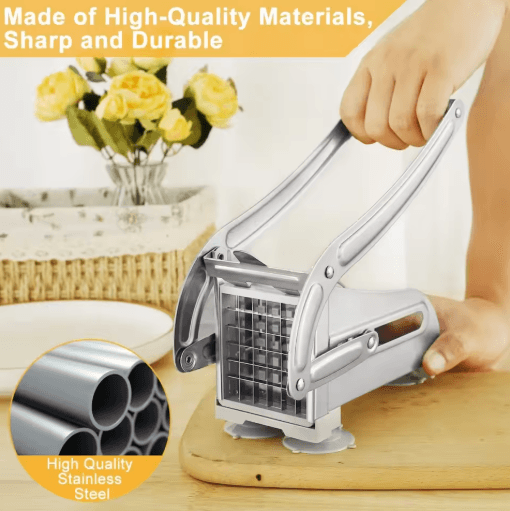 Stainless Steel 4-in-1 Manual Potato Cutter – French Fries Slicer & Dicer