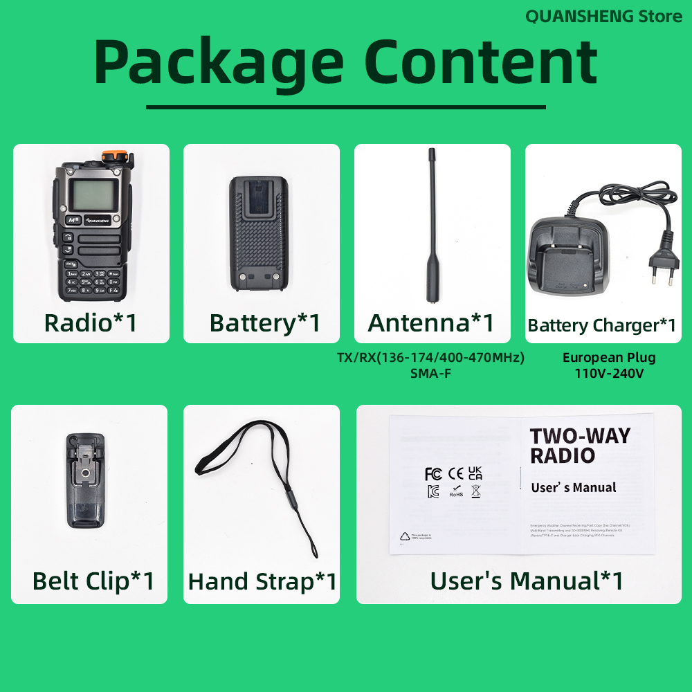 UV-K5 Long Range Walkie Talkie Ham Radio Transceiver with AM FM Receiver & NOAA Weather Alert