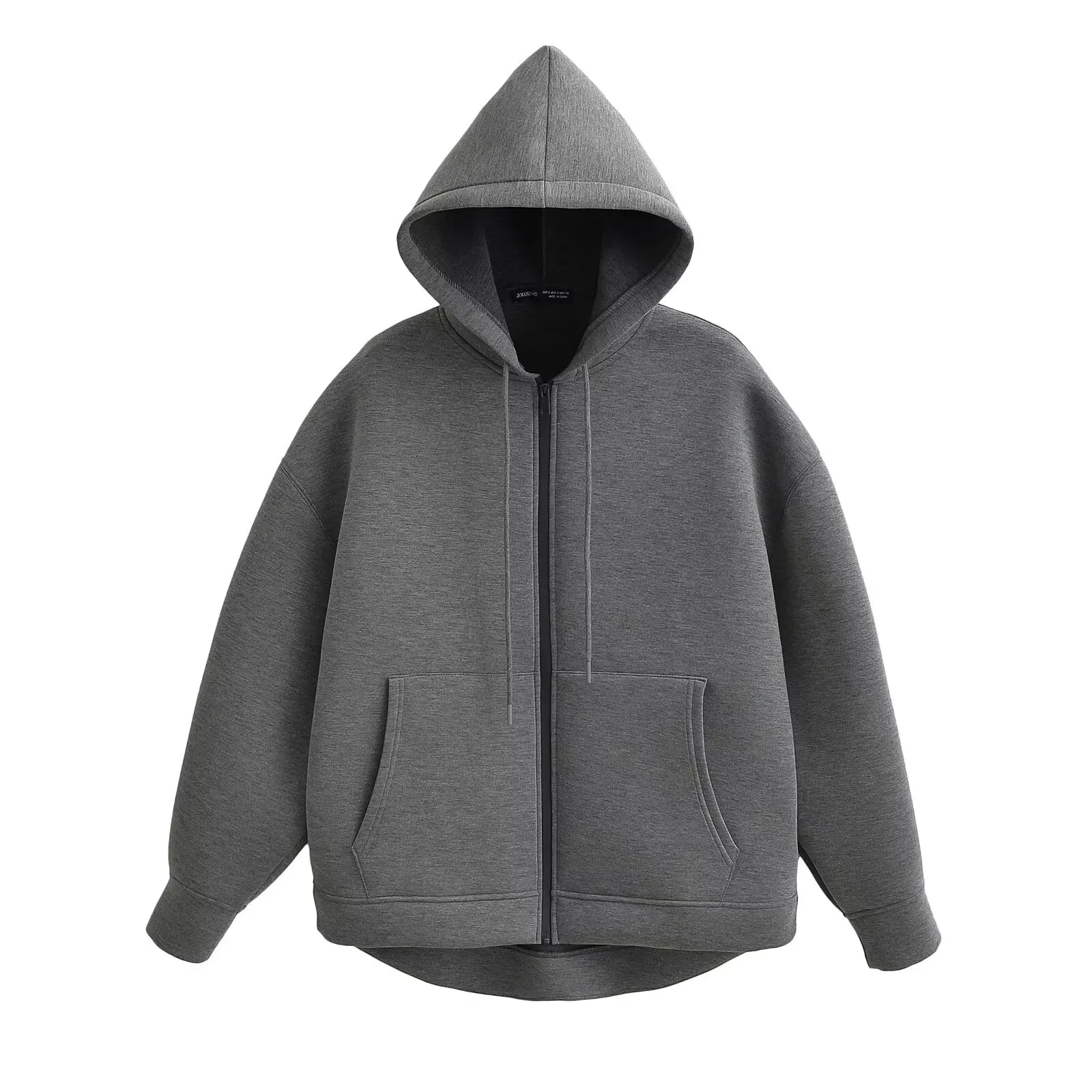 Women's Autumn Gray Jacket, Hooded Long Sleeve Coat, Loose Fit Casual Outerwear with Big Pockets