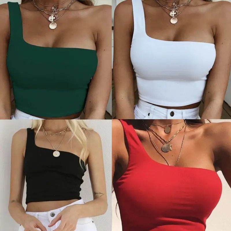One Shoulder Sleeveless Crop Top