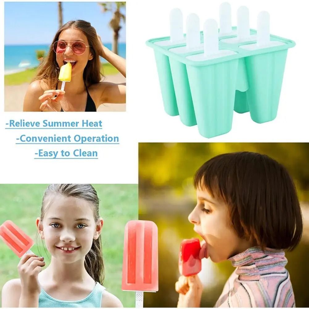 6 Grid Silicone Ice Cream Mold Reusable DIY Ice Cream Mold with Sticks