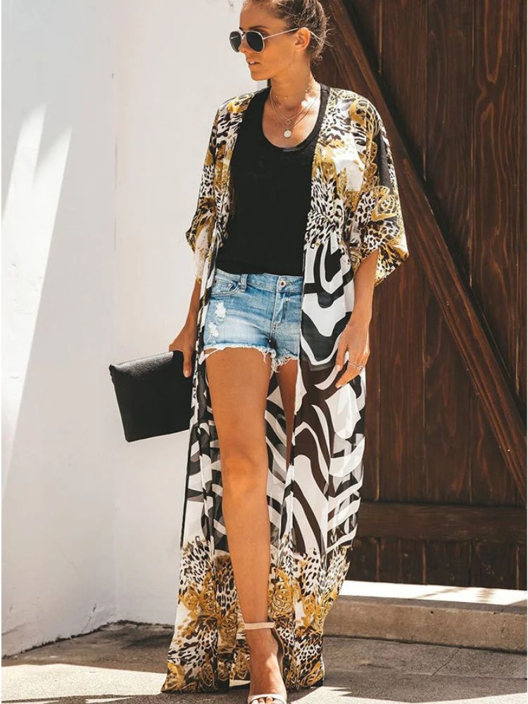Leopard Print Chiffon Beach Kimono