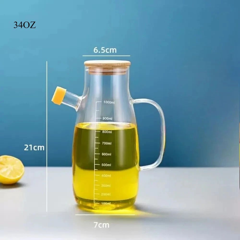 34oz Glass Olive Oil Bottle with Graduation – Leak-Proof Oil Dispenser for Kitchen & Outdoor Use