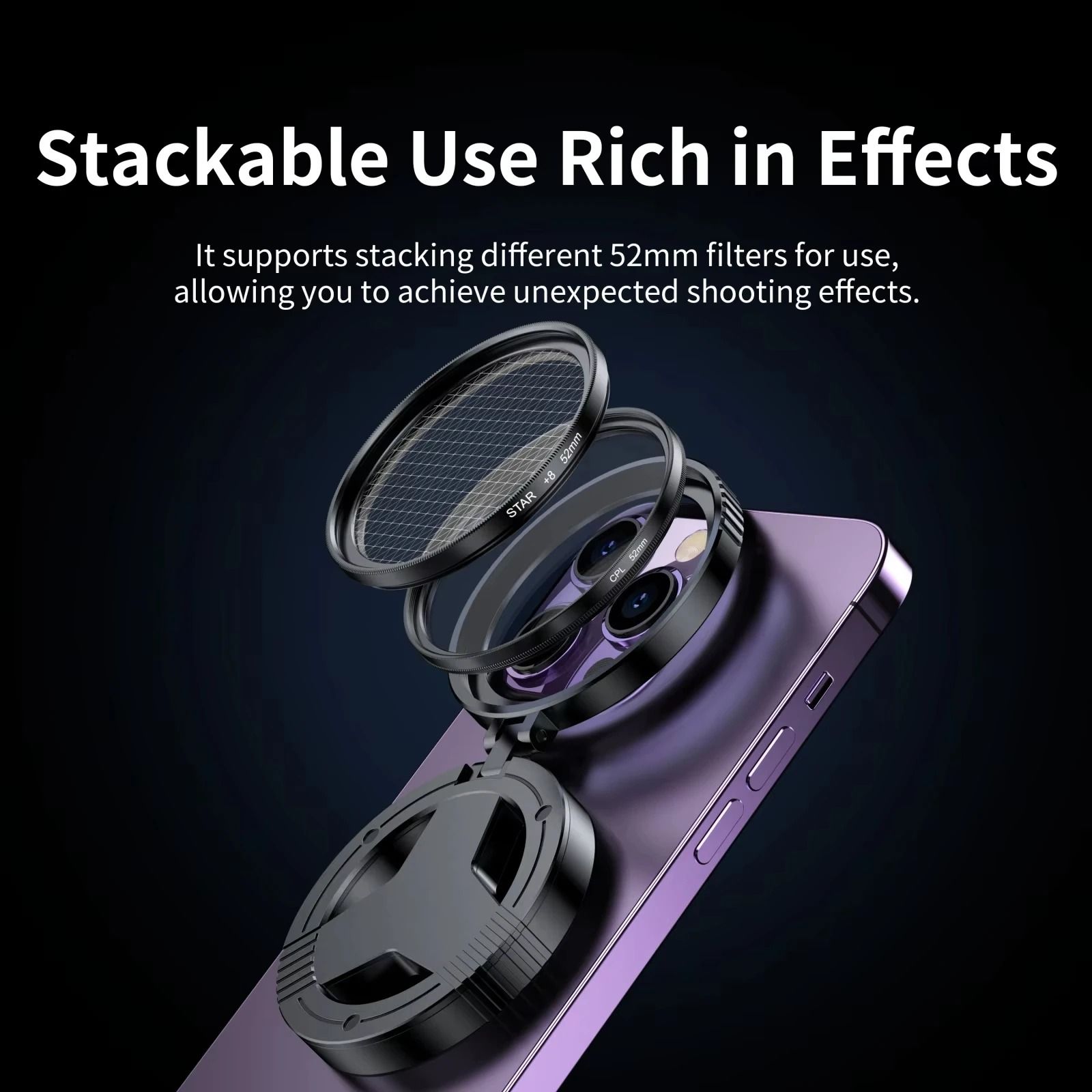 52 mm CPL Magnetic Polarizer Filter Holder for Smartphone Vlogging and Stand Bracket