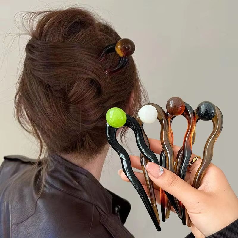 Pastel Pearl Hair Accessories for Women U Shaped Hairpin Bun Fork