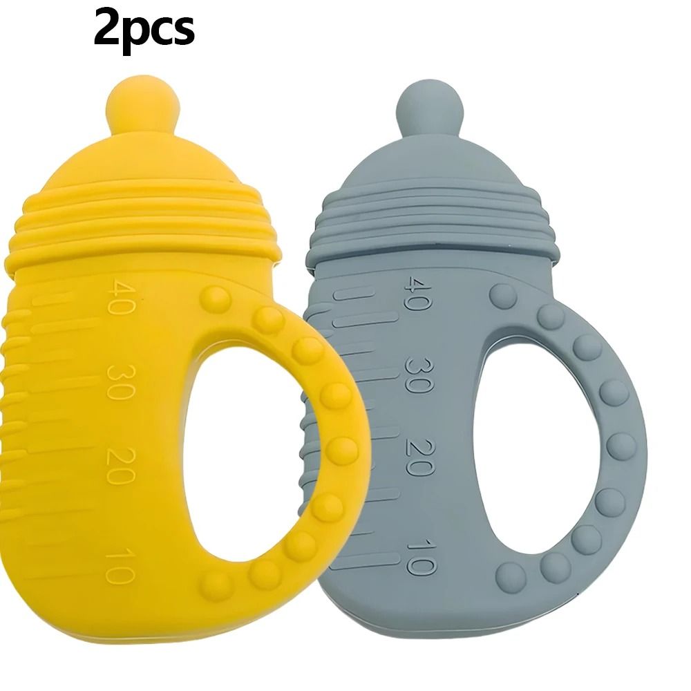 Silicone Baby Bottle Teether – Food-Grade Molar Toy with Easy-Grip Handle