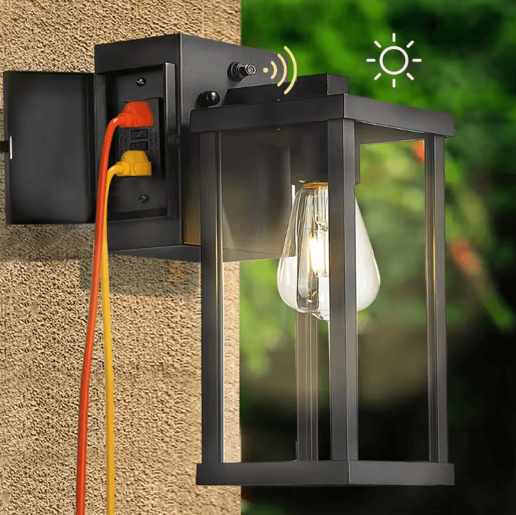 Porch Light With GFCI Outlet Dusk To Dawn Exterior Wall Lighting Fixture for House Patio Garage