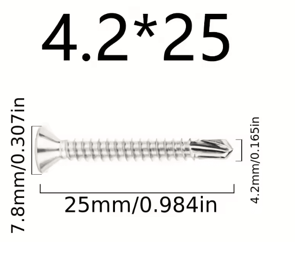 50 Piece 410 Stainless Steel Flat Head Self Drilling Screws M4.2