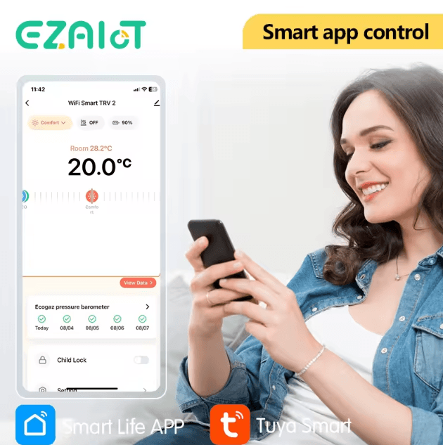 EZAIOT Tuya ZigBee Smart TRV Thermostat – Wireless Radiator Valve Temperature Controller with Alexa & Google Home