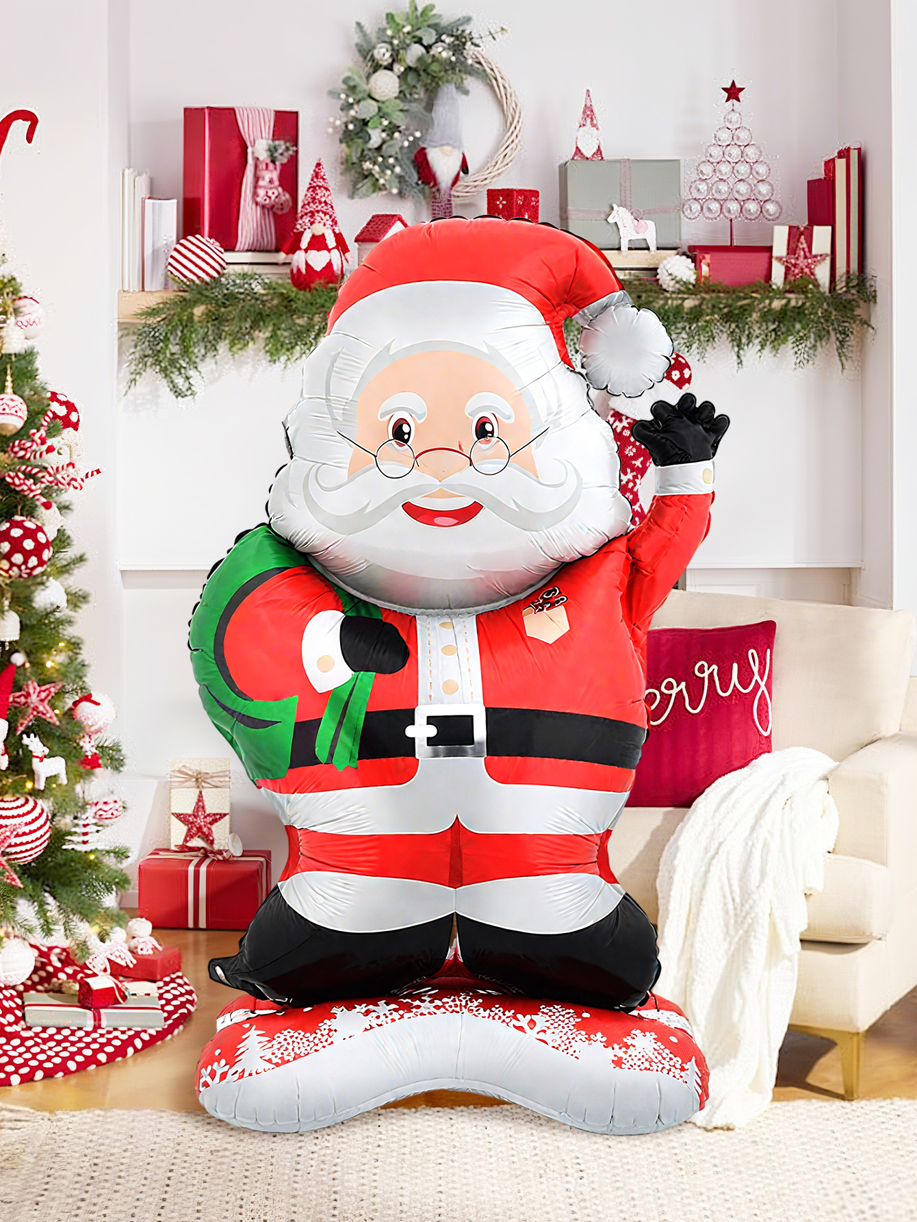 Christmas Decoration Standing Santa Claus Foil Balloon, New Year Party Family Decor, Santa Gift Theme Holiday Party
