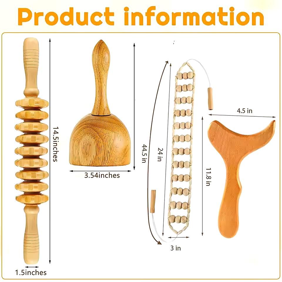 6-in-1 Wood Therapy Massage Tools – Lymphatic Drainage & Body Sculpting Kit for Maderoterapia Colombiana