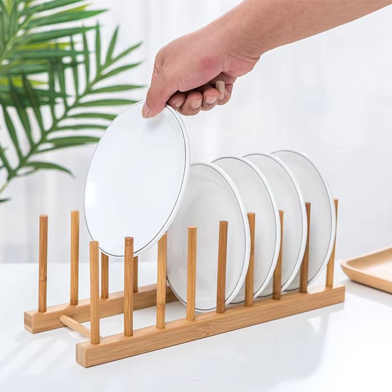 FlexiWood Multi Purpose Plate and Pot Lid Organizer Rack for Kitchen Storage
