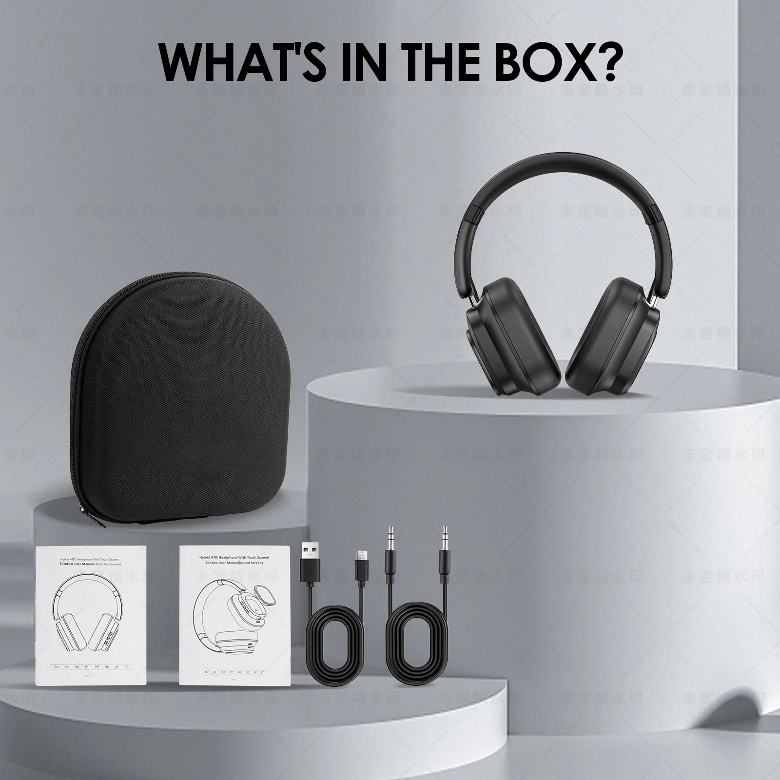 Hybrid Wireless Headphones with Active Noise Cancelling and LED Touch Screen