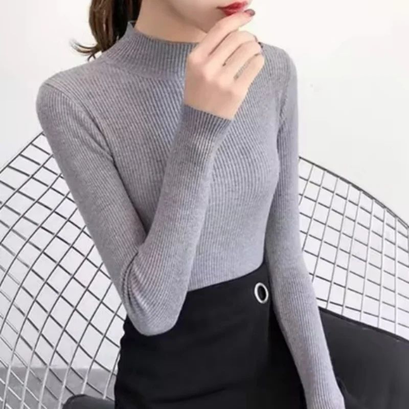 Women's Mock Neck Knit Sweater – Vintage Slim Fit Korean Style Pullover