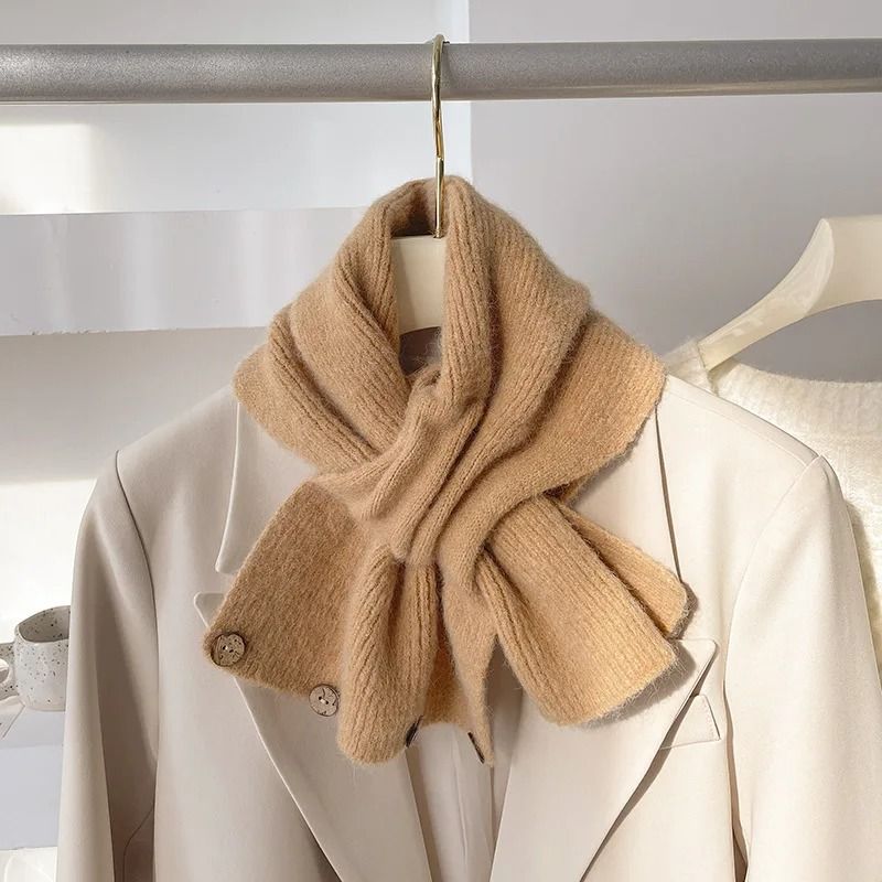 Autumn and Winter Cross Knitted Scarf Korean Edition Color-Blocked Warm Button Neck Cover