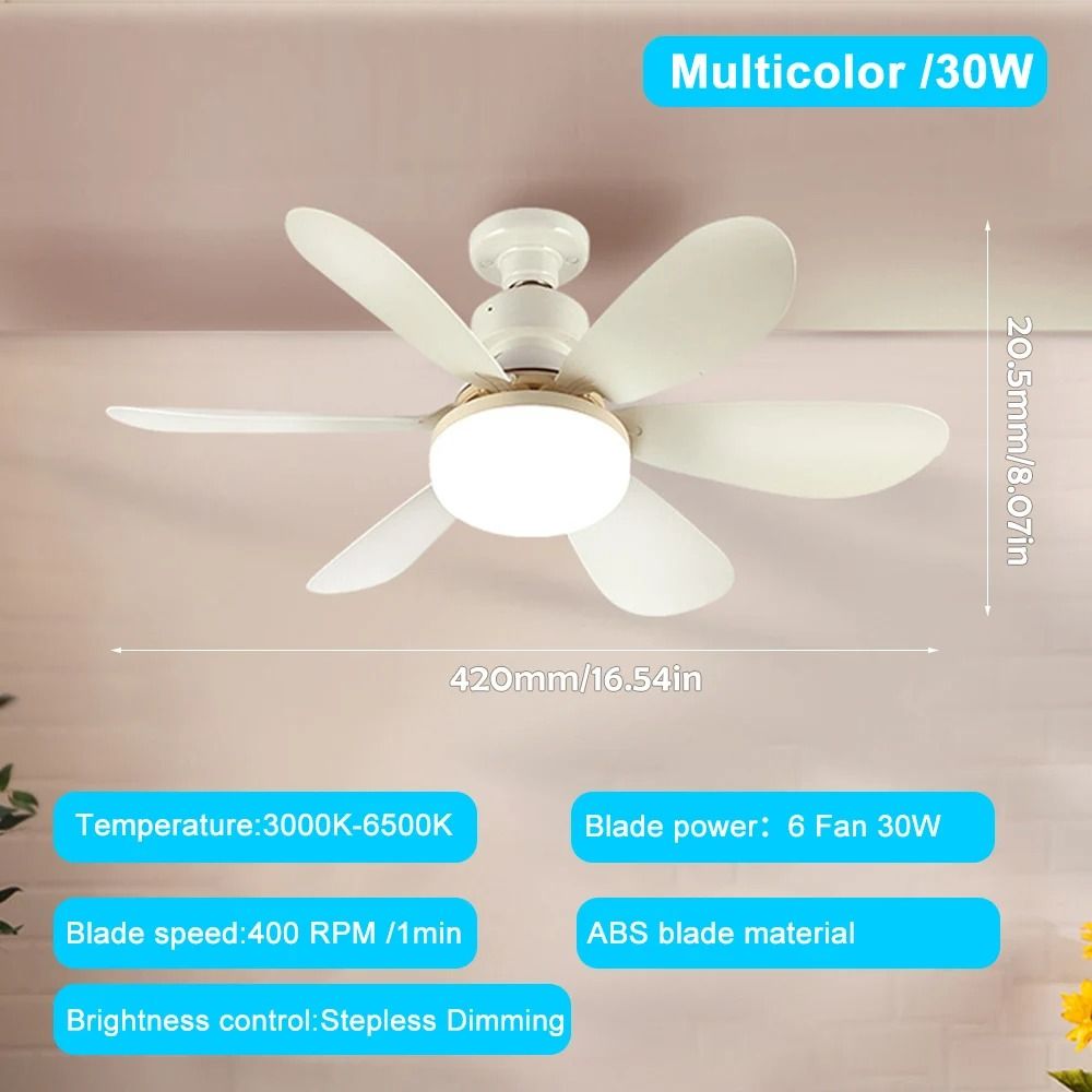 E27 Ceiling Fan Light with Remote Control and Adjustable LED Modes
