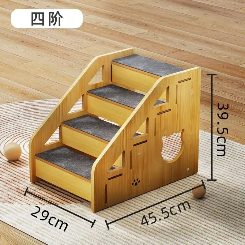 4 Step Wooden Pet Stair Ladder with Carpeted Steps