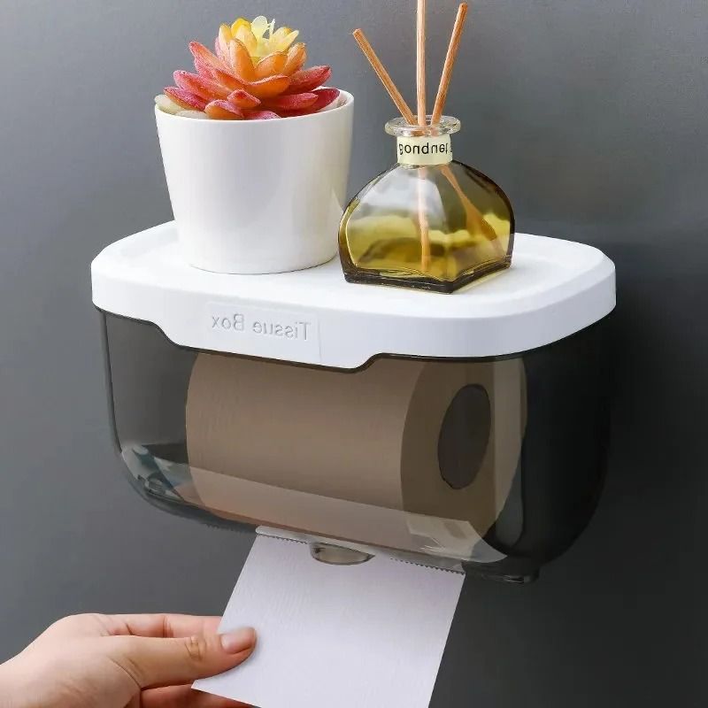 Waterproof Wall Mount Toilet Paper Holder Shelf and Storage Box Rack