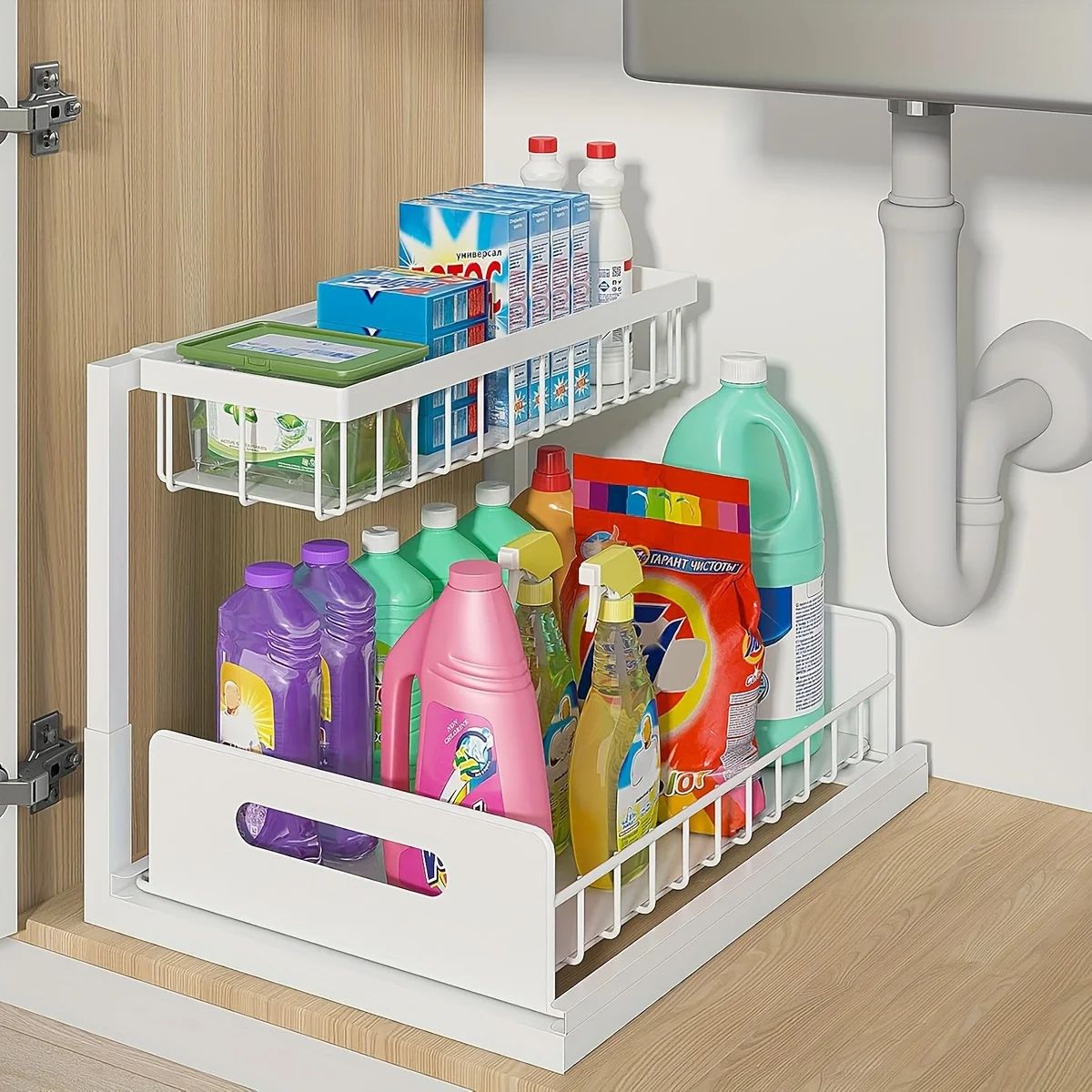 SlidePro 2 Tier Under Sink Organizer Rustproof Metal Pull Out Cabinet Storage