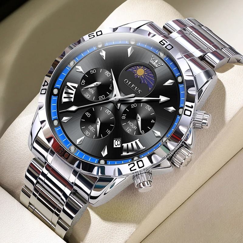Mens Moon Phase Skeleton Watch with Luminous Hands