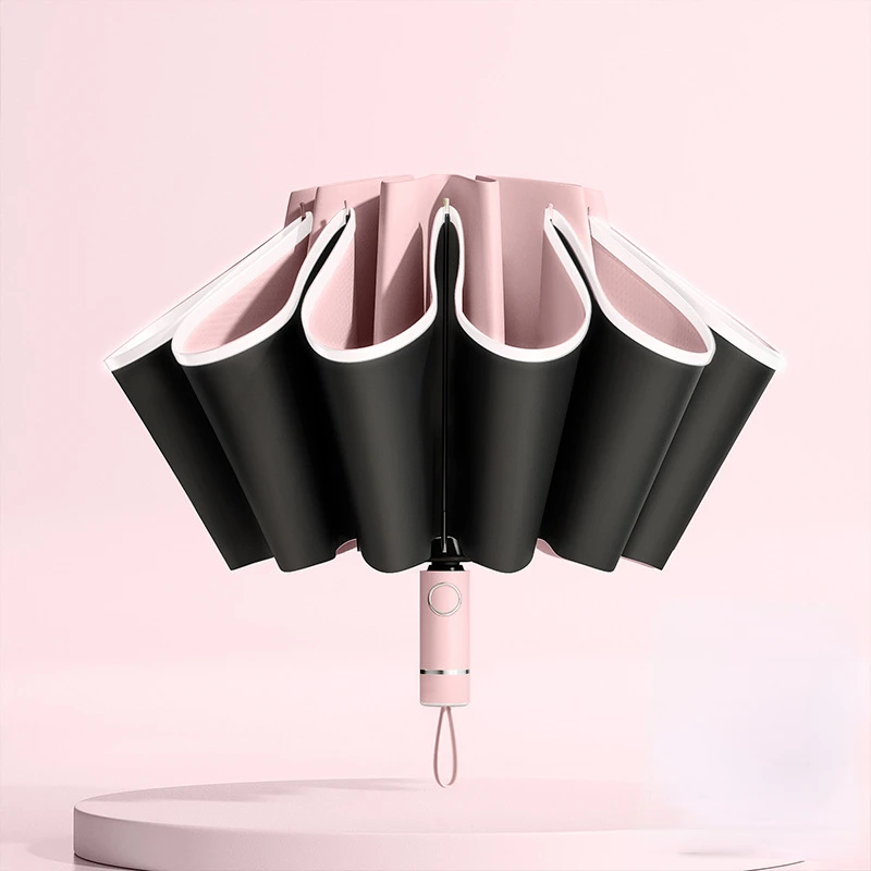 Windproof Reverse Folding Umbrella with UV Protection & Reflective Stripe