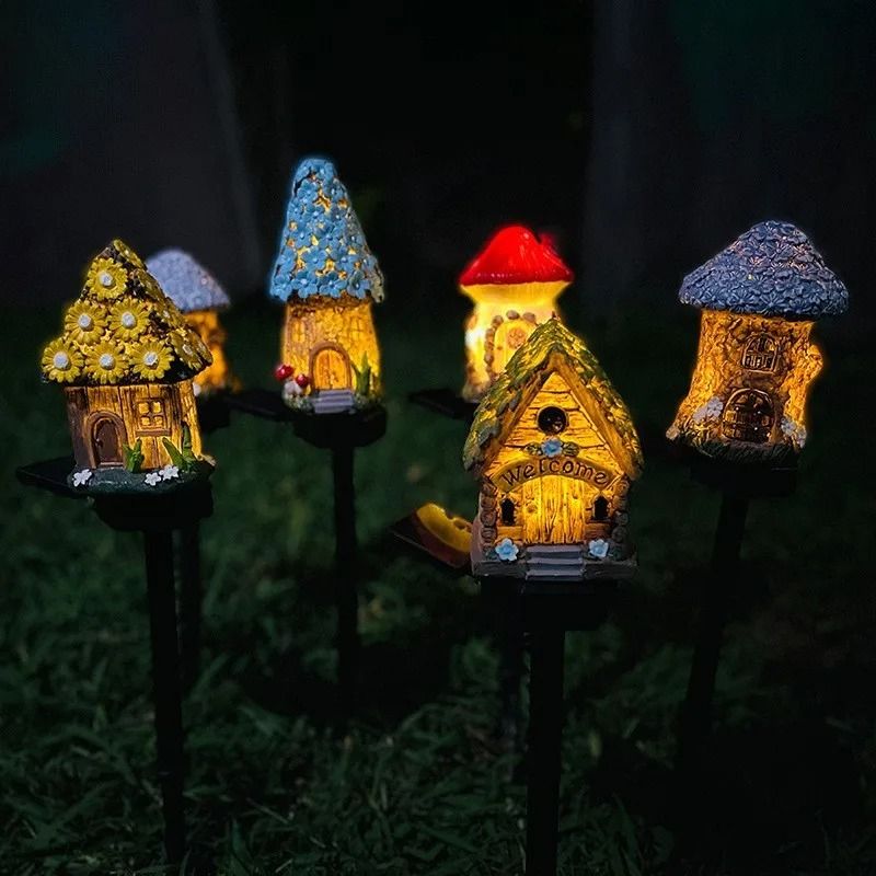 Cartoon Anime Resin Mushroom House Solar Landscape Light