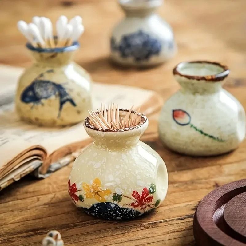 Japanese Style Ceramic Toothpick Holder Mini Retro Storage Jar