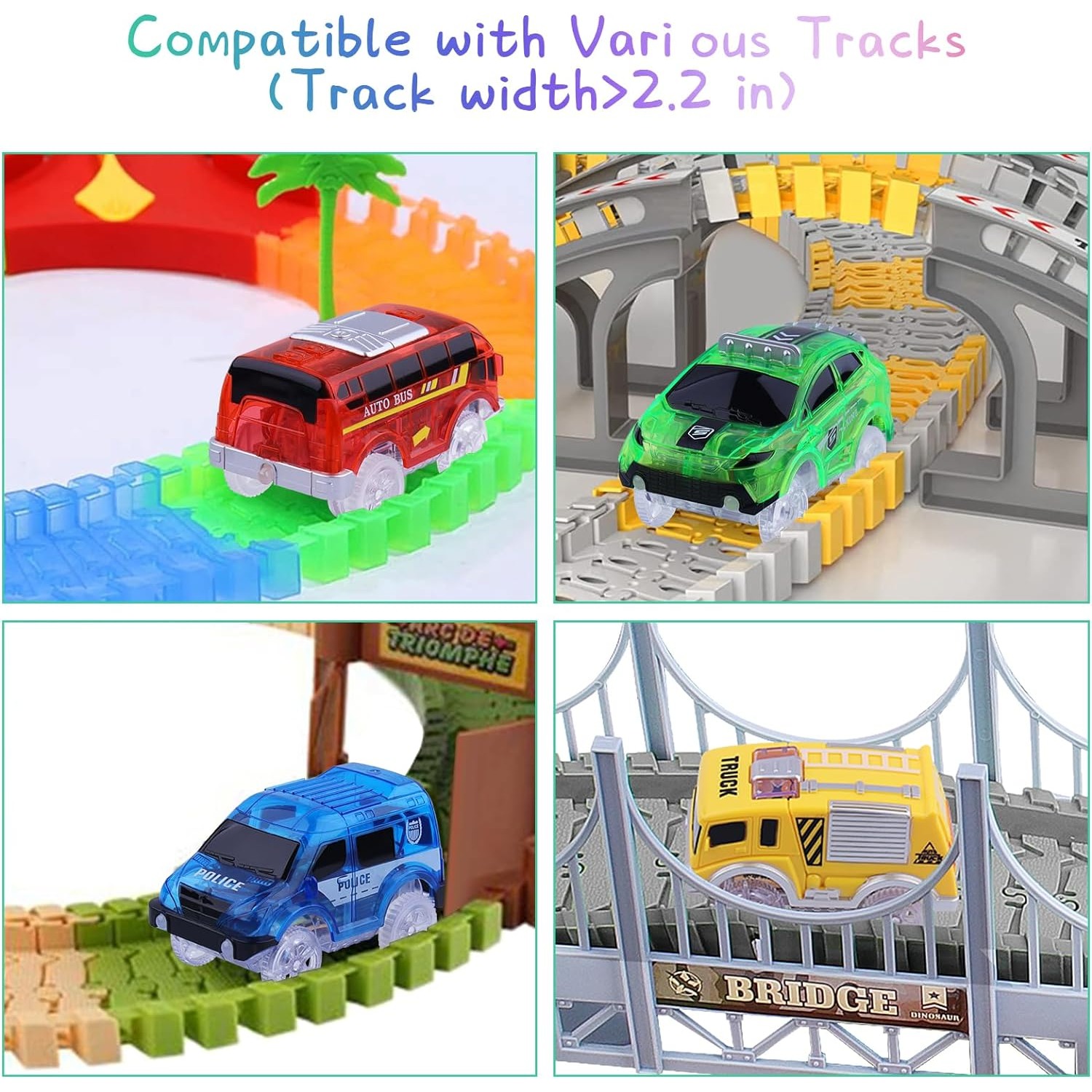 Tracks Cars Only, Replacement Flex Race Cars, Magic Tracks LED Lights Up for Kids, Glow in the Dark Car Tracks