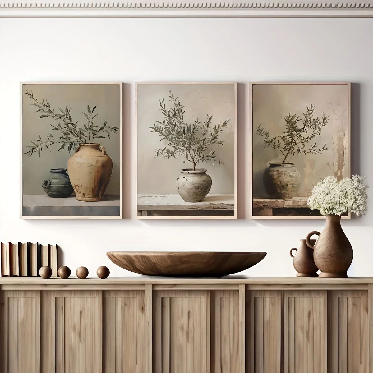 Elegant Olive & Lemon Botanical Canvas Wall Art for Living Room & Bedroom Decor