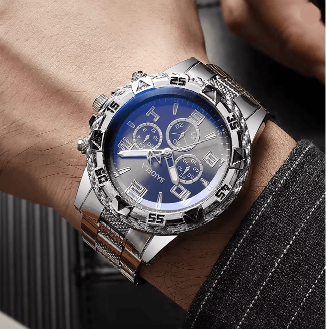 Mens Business Quartz Watch Set Arabic Dial Steel Band
